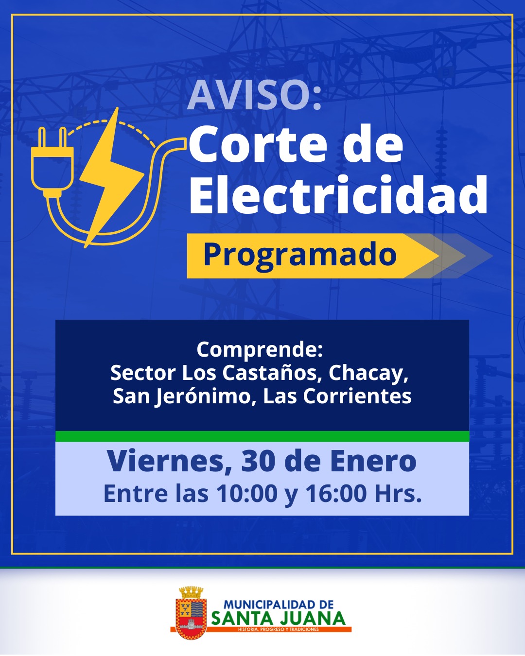 📢 AVISO DE CORTE PROGRAMADO DE ELECTRICIDAD ⚡️